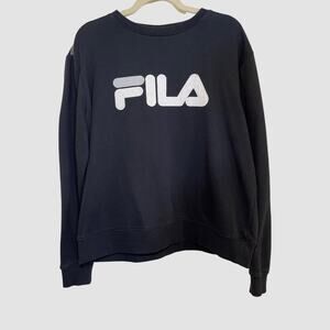 FILA Black Crewneck Sweatshirt XL Logo Pullover Cotton Blend Athleisure